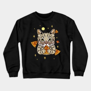 Funny Pizza Cat In Space Fun Crewneck Sweatshirt